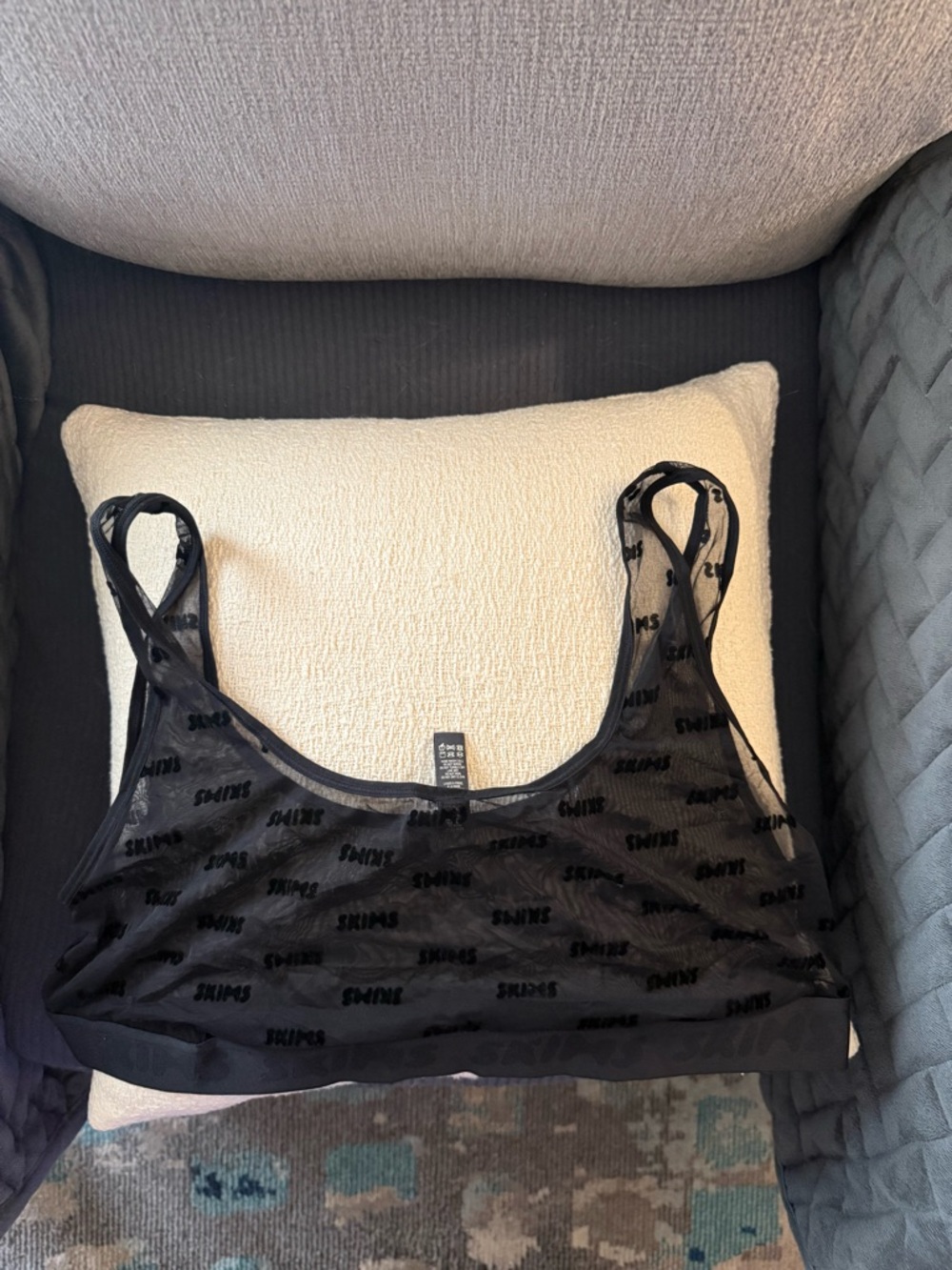 SKIMS Sheer Logo Mesh Scoop Sports Bra in Black